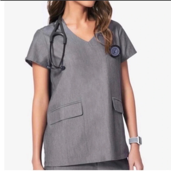 Figs Tops - FIGS Dolores Flap Pocket Scrub Top Graphite Gray Short Sleeve V-neck Size L